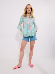 Joe Browns Green Relaxed Fit Neon Striped V-Neck Top - Image 2 of 6