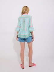 Joe Browns Green Relaxed Fit Neon Striped V-Neck Top - Image 3 of 6