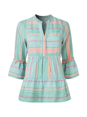 Joe Browns Green Relaxed Fit Neon Striped V-Neck Top - Image 6 of 6