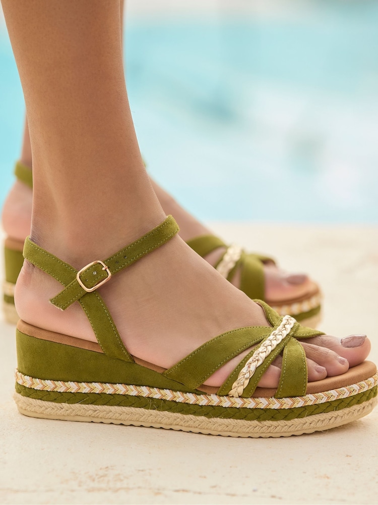 Joe Browns Green Braided Detail Studded Platform Sandals - Image 1 of 6