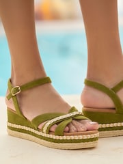 Joe Browns Green Braided Detail Studded Platform Sandals - Image 2 of 6