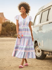 Joe Browns Blue Geo Striped V-Neck Maxi Dress - Image 1 of 7