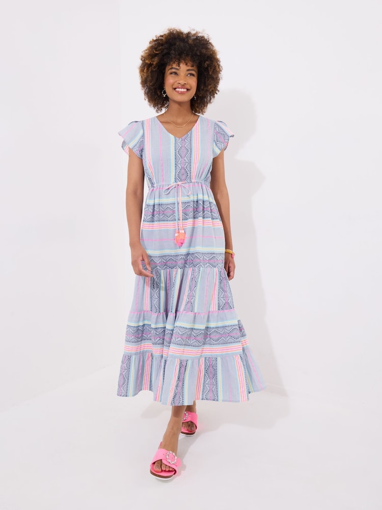 Joe Browns Blue Geo Striped V-Neck Maxi Dress - Image 2 of 7