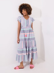 Joe Browns Blue Geo Striped V-Neck Maxi Dress - Image 6 of 7