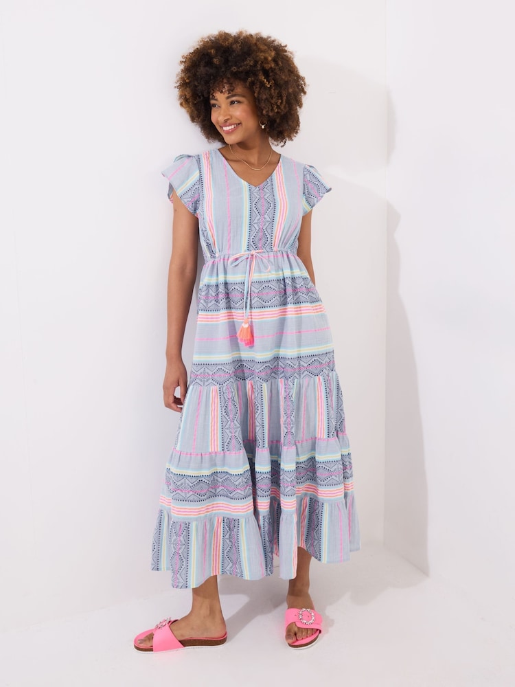 Joe Browns Blue Geo Striped V-Neck Maxi Dress - Image 6 of 7