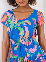 Joe Browns Blue Tropical Print Crinkle 100% Cotton Dress - Image 3 of 7