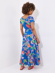 Joe Browns Blue Tropical Print Crinkle 100% Cotton Dress - Image 4 of 7