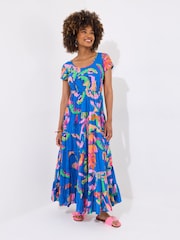 Joe Browns Blue Tropical Print Crinkle 100% Cotton Dress - Image 6 of 7
