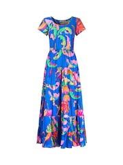 Joe Browns Blue Tropical Print Crinkle 100% Cotton Dress - Image 7 of 7