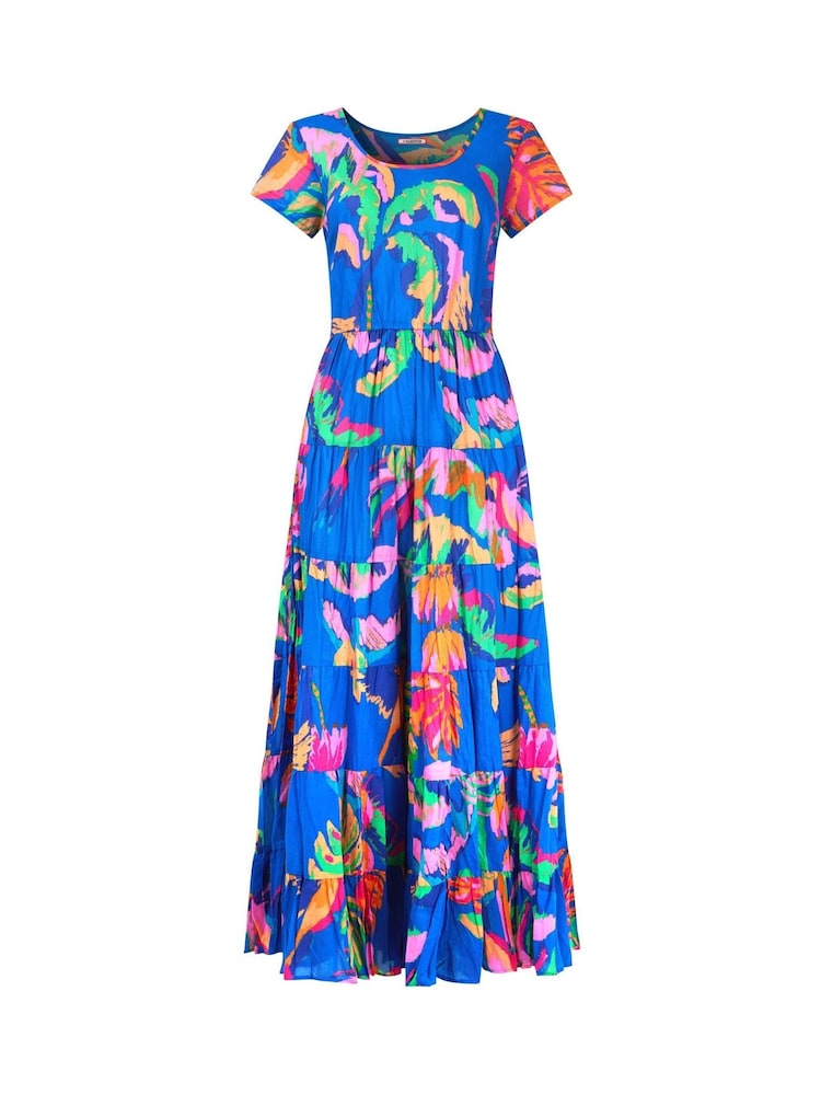 Joe Browns Blue Tropical Print Crinkle 100% Cotton Dress - Image 7 of 7