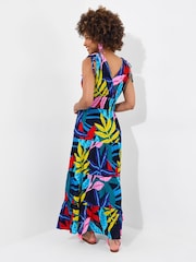 Joe Browns Blue Leaf Print Tie Shoulder Shirred Waist Maxi Dress - Image 4 of 6