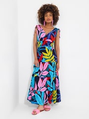 Joe Browns Blue Leaf Print Tie Shoulder Shirred Waist Maxi Dress - Image 5 of 6