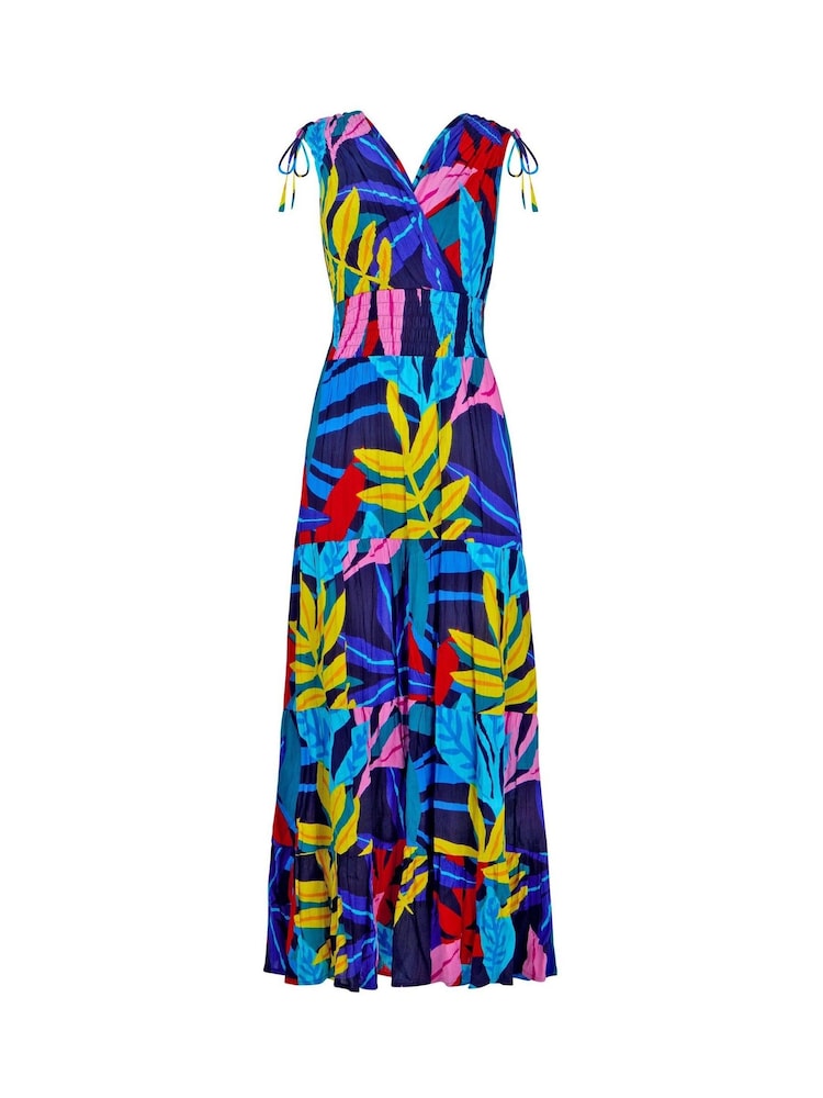 Joe Browns Blue Leaf Print Tie Shoulder Shirred Waist Maxi Dress - Image 6 of 6