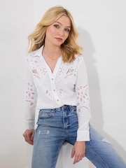 Joe Browns White Long Sleeve Lightweight Lace Detail Blouse - Image 1 of 5