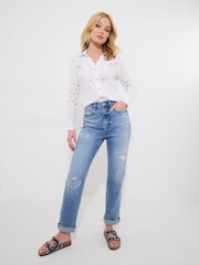 Joe Browns White Long Sleeve Lightweight Lace Detail Blouse - Image 2 of 5
