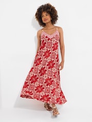 Joe Browns Red Beaded Strap Printed 100% Cotton Maxi Dress - Image 1 of 5