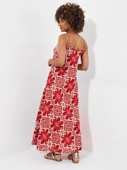 Joe Browns Red Beaded Strap Printed 100% Cotton Maxi Dress - Image 4 of 5