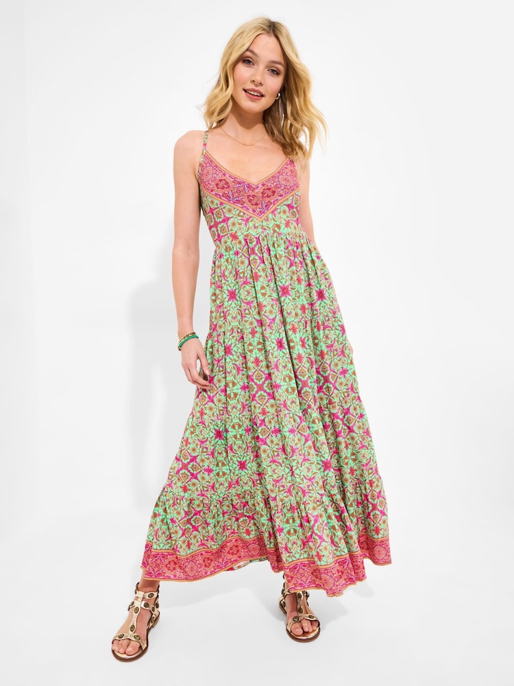 Joe Browns Green Border Print V-Neck Strappy Maxi Dress - Image 2 of 7