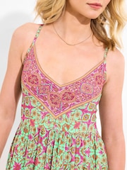 Joe Browns Green Border Print V-Neck Strappy Maxi Dress - Image 3 of 7