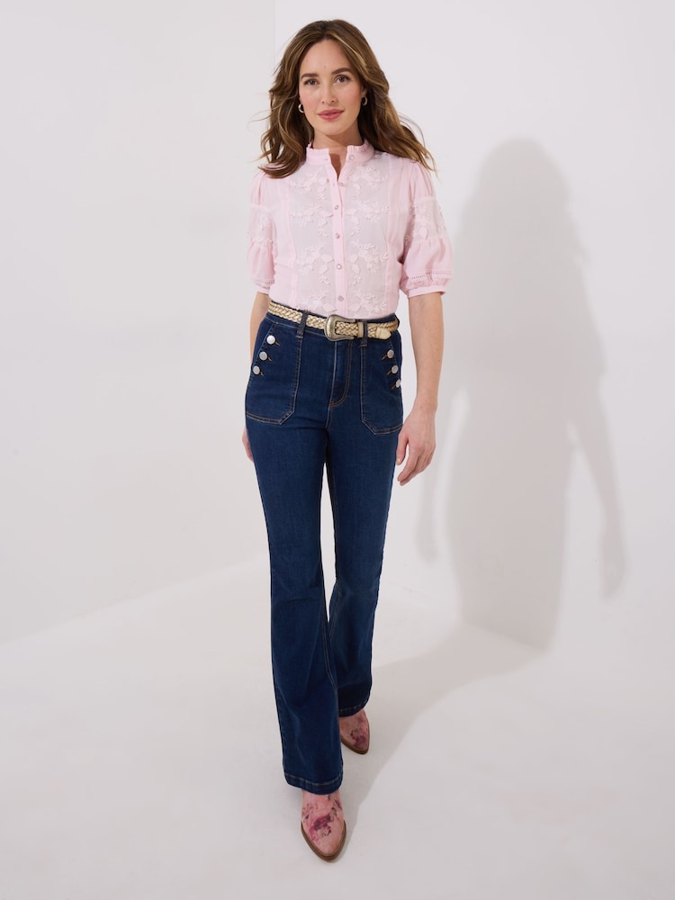 Joe Browns Pink Frilly Neck Broderie Embroidered Blouse - Image 2 of 5