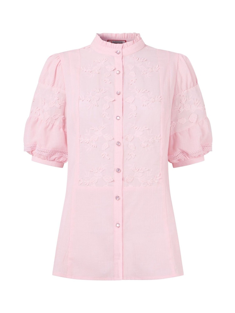 Joe Browns Pink Frilly Neck Broderie Embroidered Blouse - Image 5 of 5