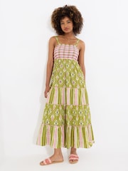Joe Browns Checkered Shirred Bodice Embellished 100% Cotton Maxi Dress - Изображение 1 из 5