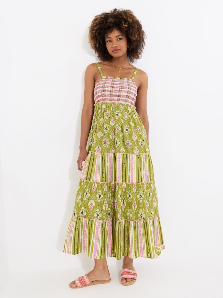 Joe Browns Checkered Shirred Bodice Embellished 100% Cotton Maxi Dress - Изображение 1 из 5