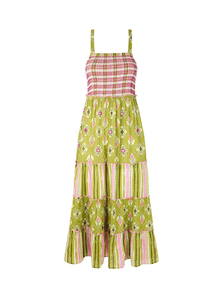 Joe Browns Checkered Shirred Bodice Embellished 100% Cotton Maxi Dress - Изображение 5 из 5