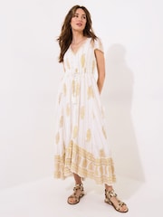 Joe Browns White Summer Evening Cap Sleeve Shirred Waist Crinkle Dress - Image 1 of 5