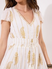 Joe Browns White Summer Evening Cap Sleeve Shirred Waist Crinkle Dress - Image 2 of 5