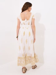 Joe Browns White Summer Evening Cap Sleeve Shirred Waist Crinkle Dress - Image 4 of 5