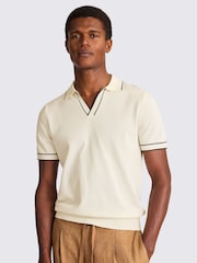 Natur - MOSS Contrast Placket Skipper 100% Cotton Polo Shirt - Bild 1 von 3