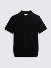 MOSS Black Linen Blend Skipper Polo Shirt - Image 4 of 4
