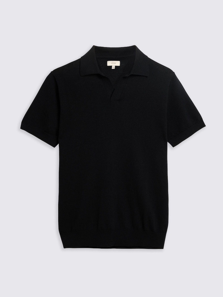 MOSS Black Linen Blend Skipper Polo Shirt - Image 4 of 4