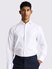 MOSS White Tailored Fit Herringbone 100% Cotton Shirt - Image 1 of 4