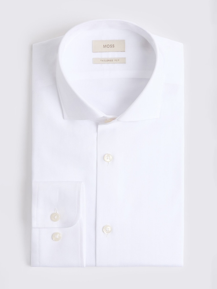 MOSS White Tailored Fit Herringbone Shirt - Image 3 of 3