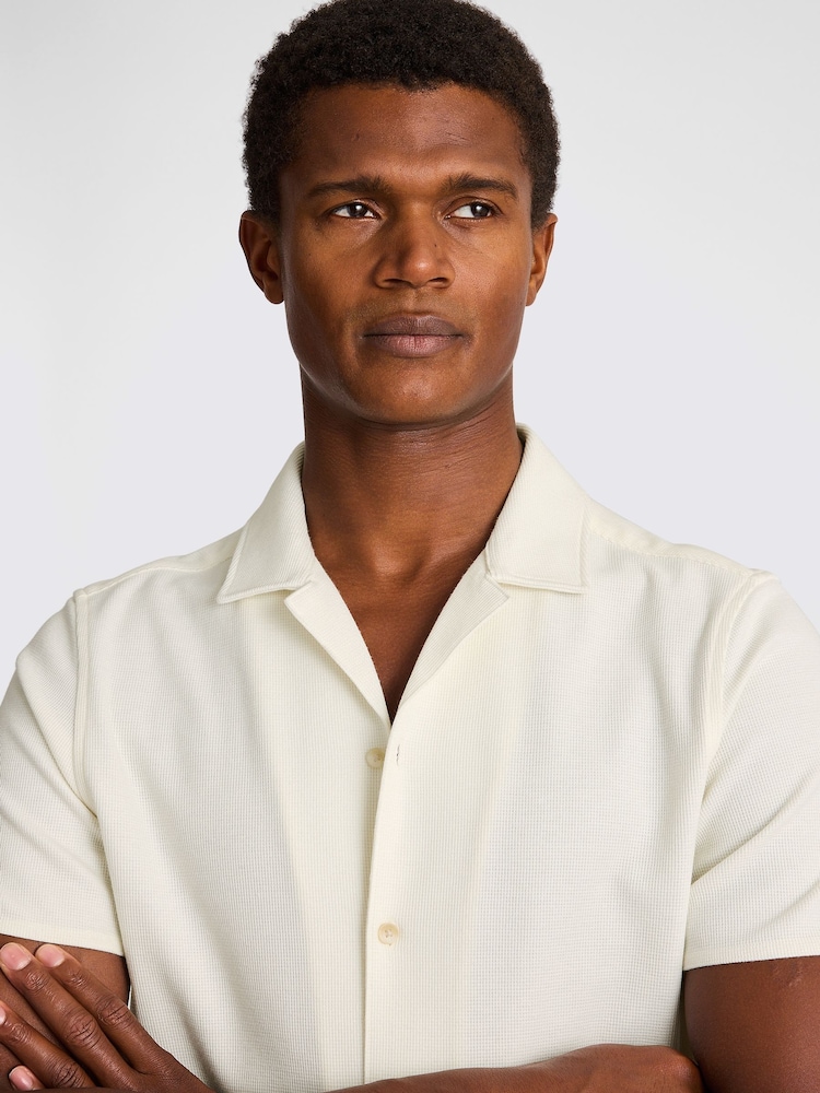 MOSS Natural Ecru Knitted Cuban Collar Shirt - Image 3 of 4