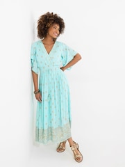 Joe Browns Sky Blue Petite Embellished Boho Border Trim Maxi Dress - Image 1 of 7