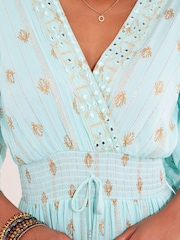 Joe Browns Sky Blue Petite Embellished Boho Border Trim Maxi Dress - Image 3 of 7