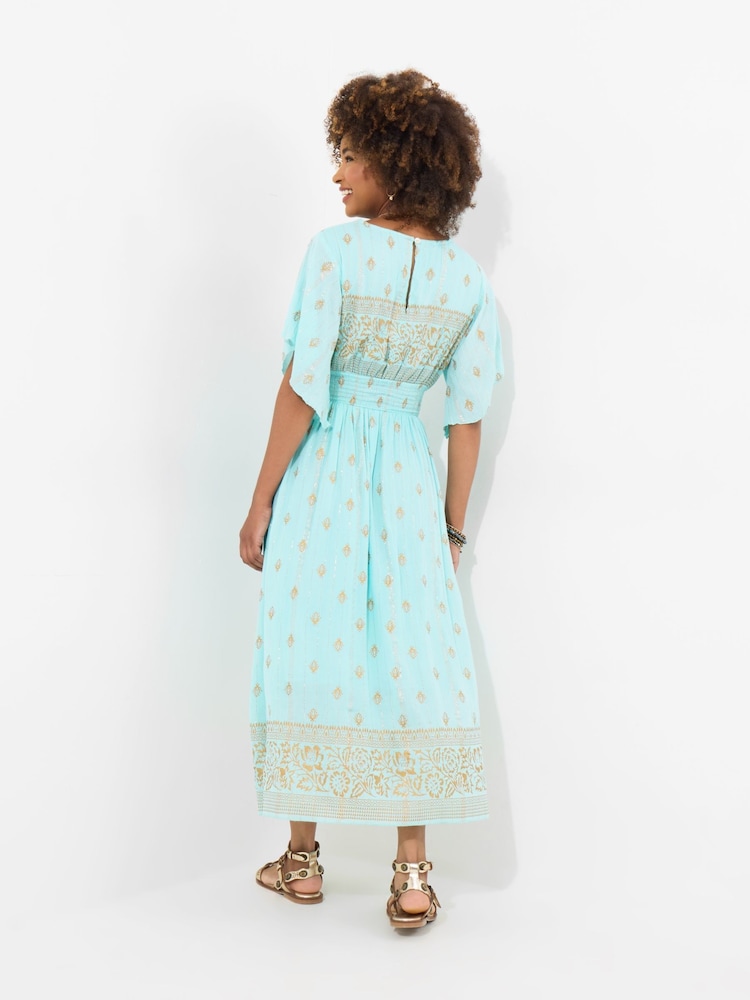Joe Browns Sky Blue Petite Embellished Boho Border Trim Maxi Dress - Image 4 of 7