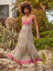Joe Browns Green Petite Border Print V-Neck Strappy Maxi Dress - Image 1 of 7