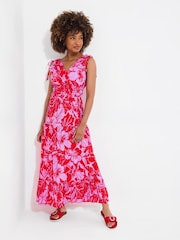 Joe Browns Red Petite Floral Print Sleeveless Tie Shoulder Cotton Maxi Dress - Image 2 of 7
