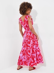 Joe Browns Red Petite Floral Print Sleeveless Tie Shoulder Cotton Maxi Dress - Image 4 of 7