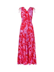 Joe Browns Red Petite Floral Print Sleeveless Tie Shoulder Cotton Maxi Dress - Image 7 of 7