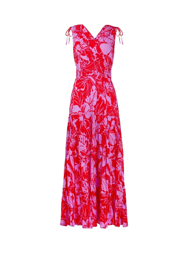 Joe Browns Red Petite Floral Print Sleeveless Tie Shoulder Cotton Maxi Dress - Image 7 of 7