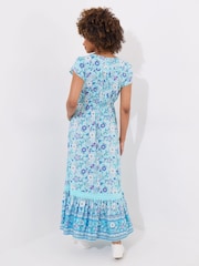 Joe Browns Blue Petite Button Detail Border Print Maxi Dress - Image 4 of 5