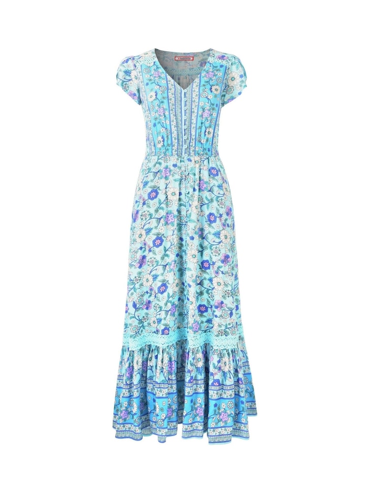 Joe Browns Blue Petite Button Detail Border Print Maxi Dress - Image 5 of 5