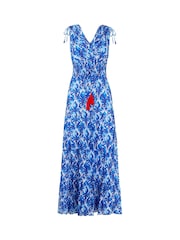 Joe Browns Blue Petite Breezy 100% Cotton Printed Tie Shoulder Maxi Dress - Image 6 of 6