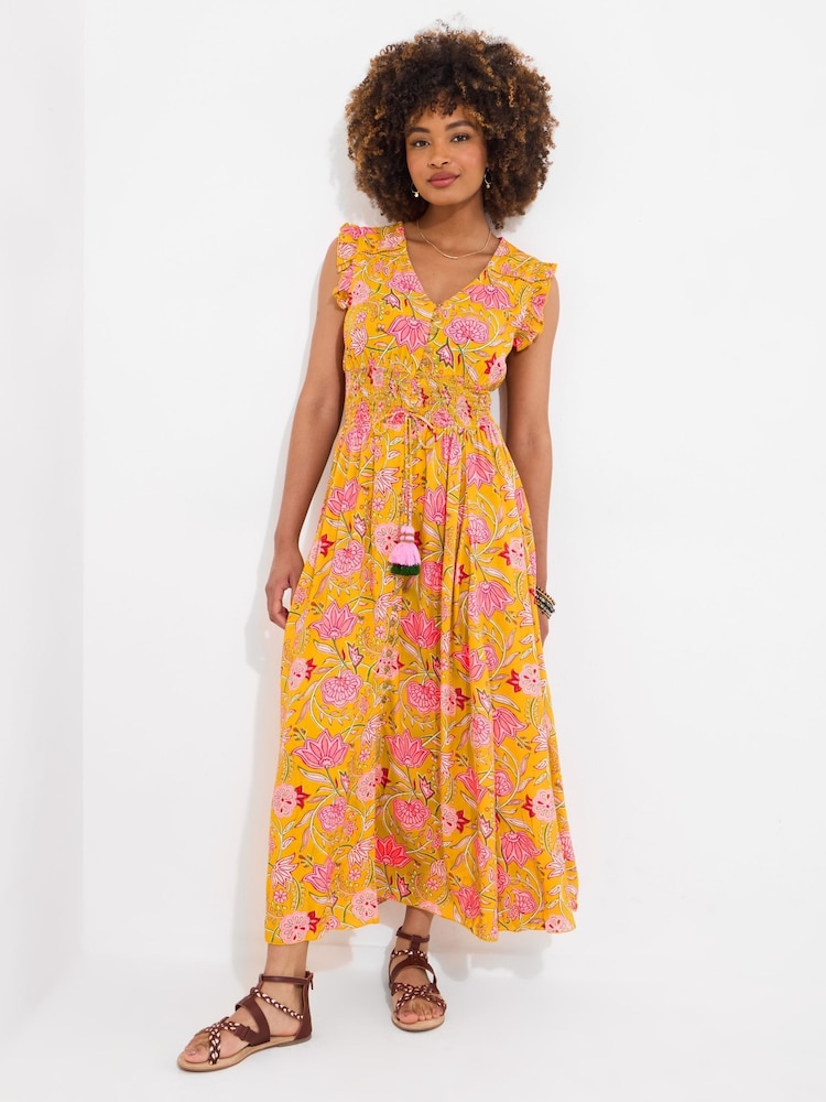 Joe Browns Yellow Petite Button Front Floral Print Tassel Maxi Dress - Image 2 of 7