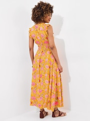 Joe Browns Yellow Petite Button Front Floral Print Tassel Maxi Dress - Image 4 of 7
